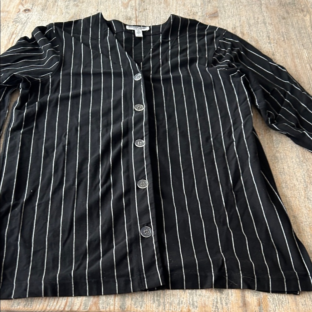 Vintage Tapmeasure Black and White Striped Women's Top